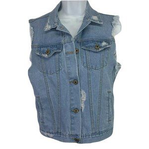 Sneak Peek Light Blue Denim Sleeveless Distressed